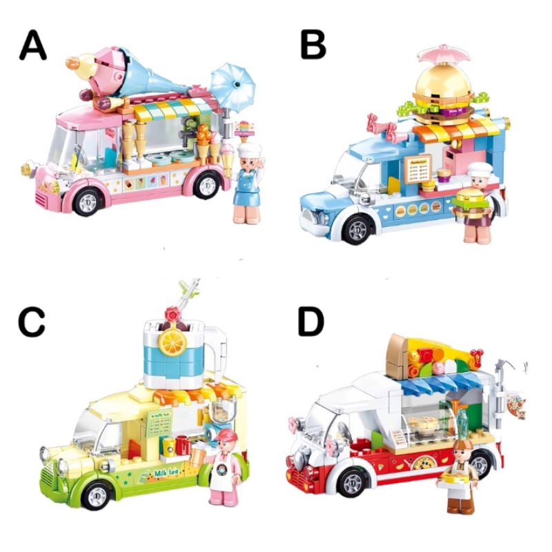 Brick Sluban Seri Food Truck B0993 A - D -  Sluban Smoothie Car - Sluban Pizza Car