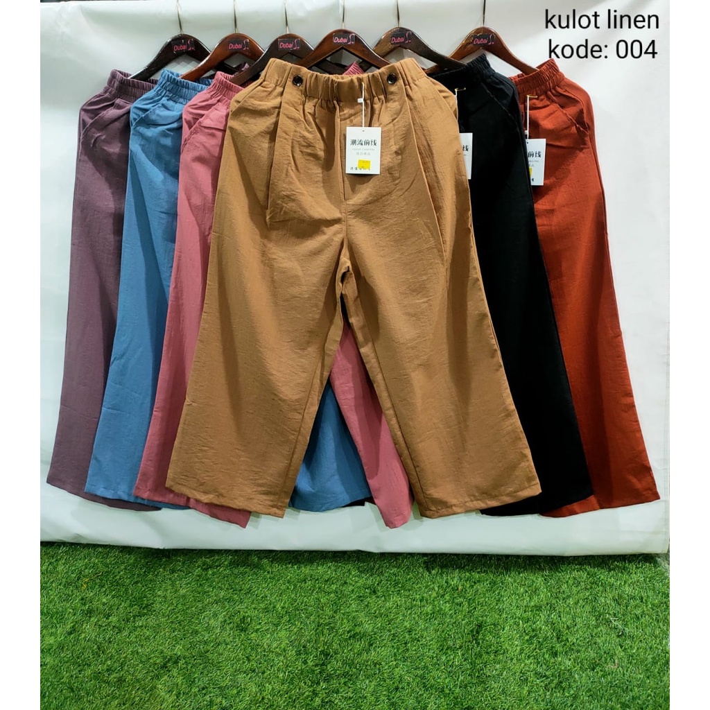 CELANA KULOT PANJANG WANITA BAHAN LINEN TEBAL PREMIUM PINGGANG FULL KARET LD 60-100 CM