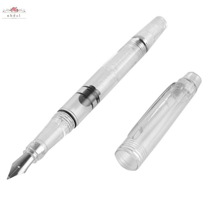 

(BISA COD) Transparent Piston Fountain Pen Clear Ink Pen EF F Nib Extra Fine KOMPLIT Kode 367