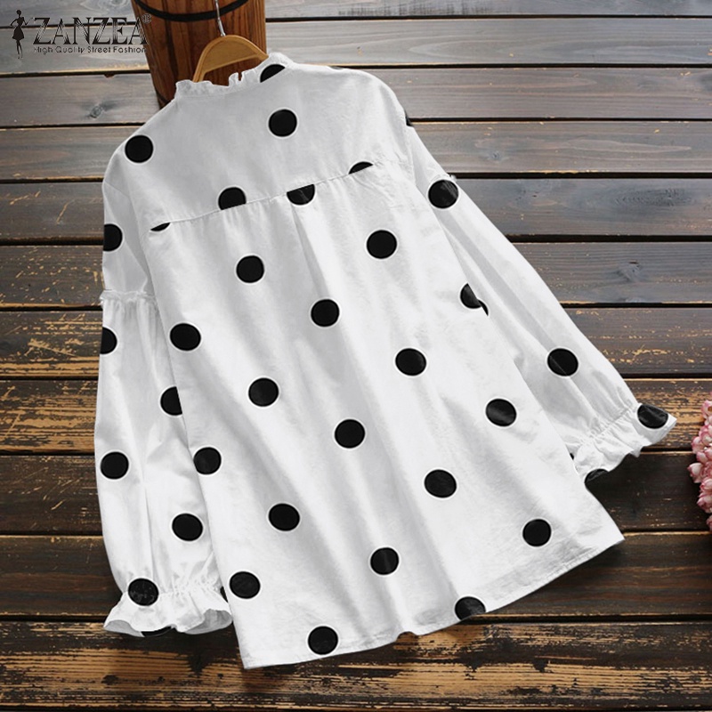 ZANZEA Women Casual Fashion Puff Sleeved Polka Dots Oversized Clubbing Blouse Loose Tops Shirts