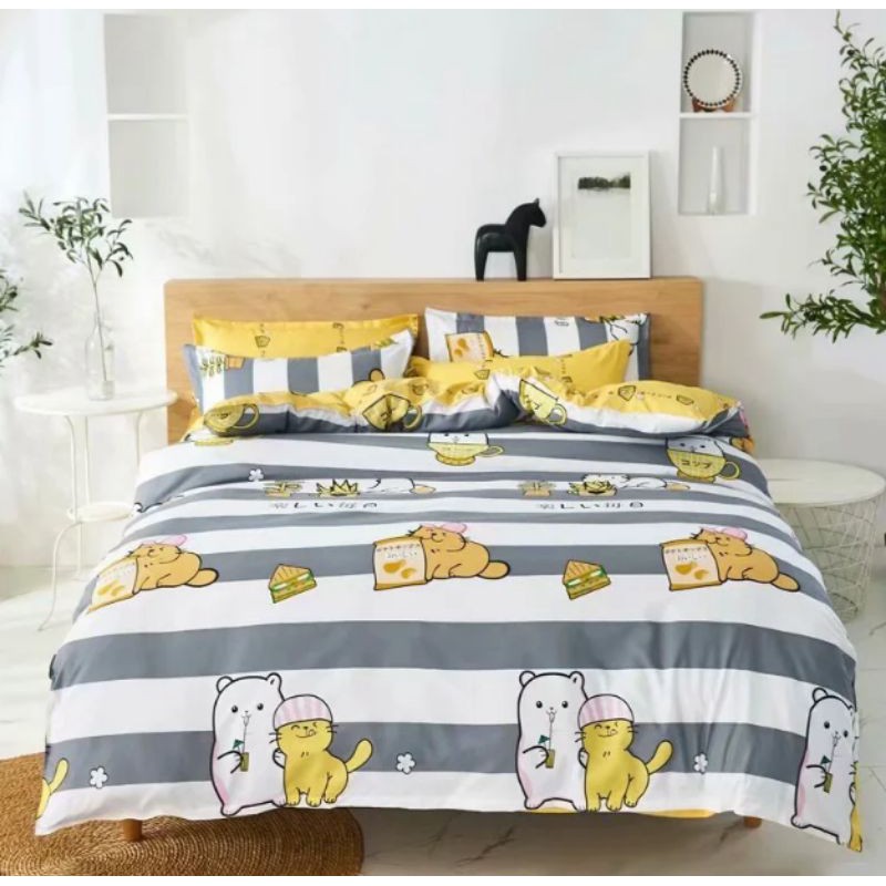 Sprei dan Bed Cover Ukuran No 3 Single Size 120x200 Abu Putih Motif