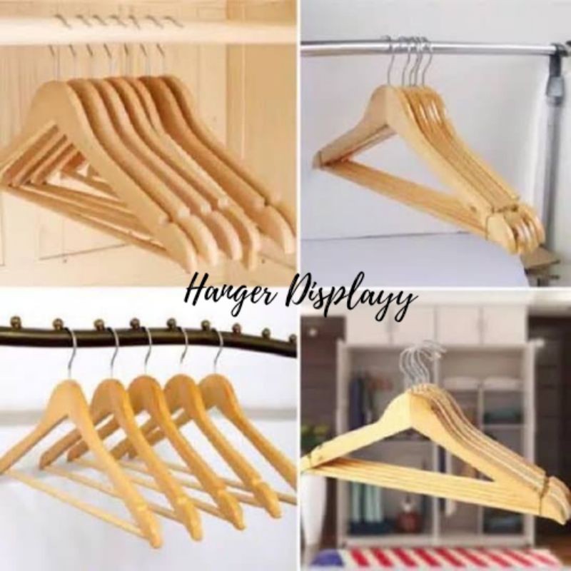 Hanger Kayu Palang Dewasa (wood) Warna Natural 1 Lusin / Gantungan Baju Display ( isi 12 pcs)