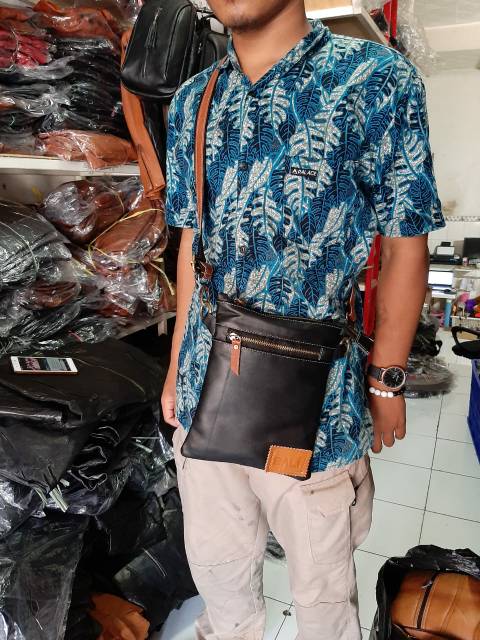 Tas Selempang Kulit Pria Slempang Pria Sling Bag Waistbag Cowok Tas Pinggang Pria Kulit Sapi Asli Original Premium Keren Terbaru Breaker