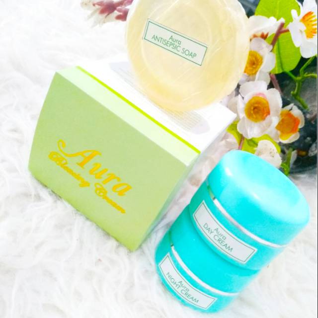 Paket pemutih wajah racikan dokter aura bleaching cream putih bersih glowing