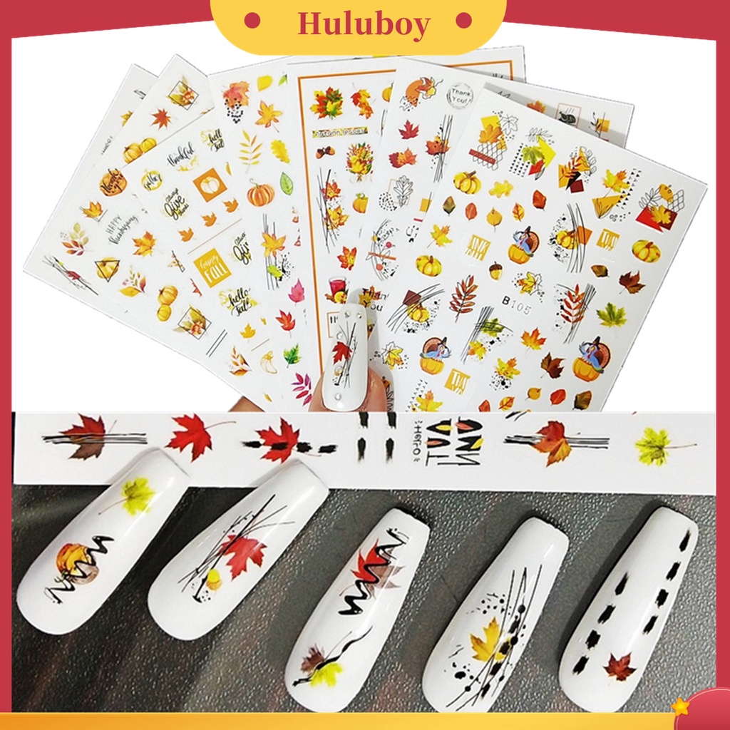 Huluboy Huluboy♡ 12pcs / Set Stiker Kuku Motif Daun Maple Warna-Warni Untuk Wanita