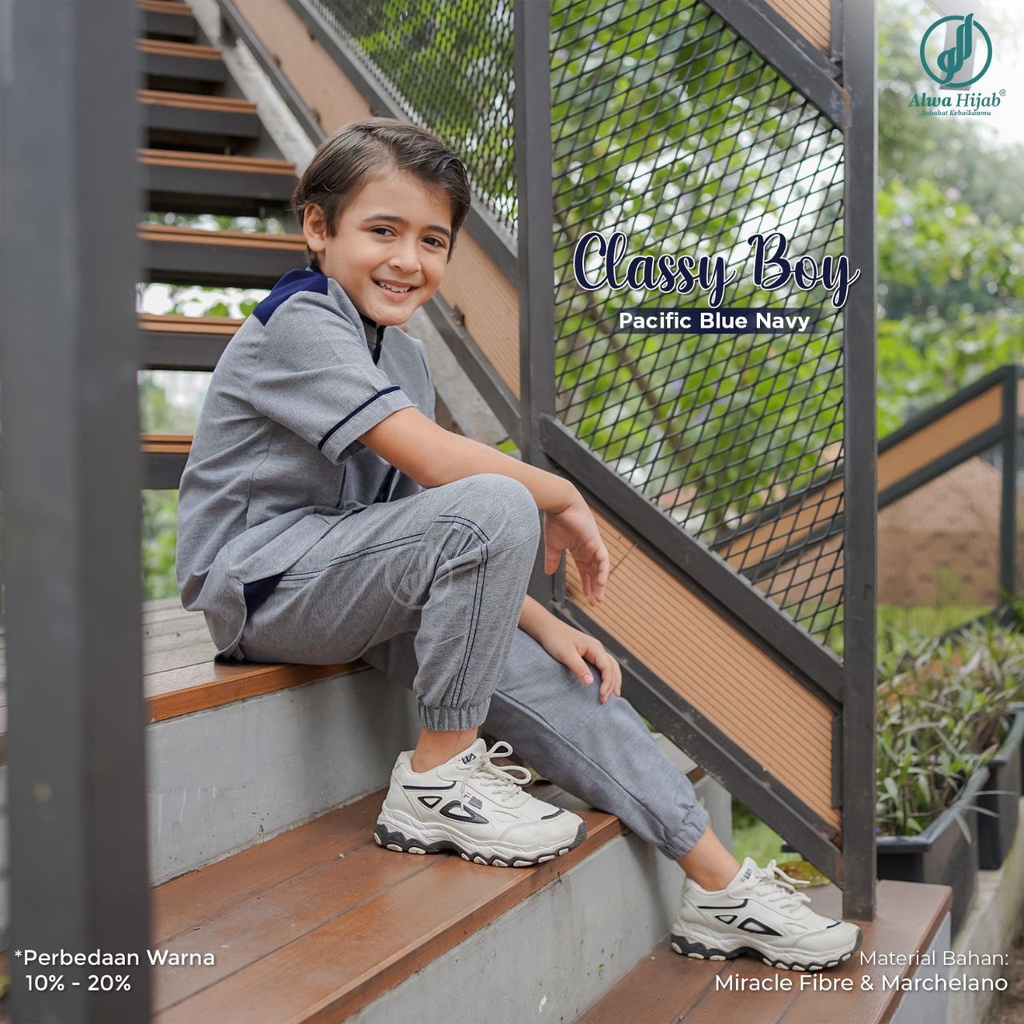 Koko Anak Laki Laki CLASSY SARIMBIT Ori Alwa Hijab - Koko Pendek Anak Terbaru - Baju Anak Sarimbit