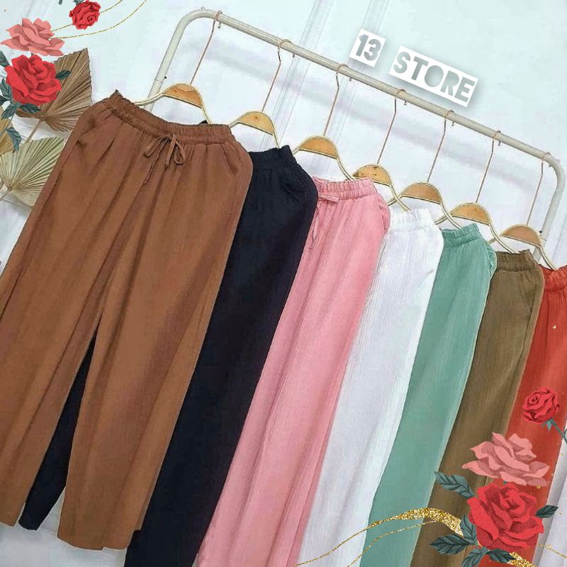 Celana Wanita  Kulot Crinkle Tali Serut Rayon Premium Jumbo dan standar   / Celana wanita panjang Ba