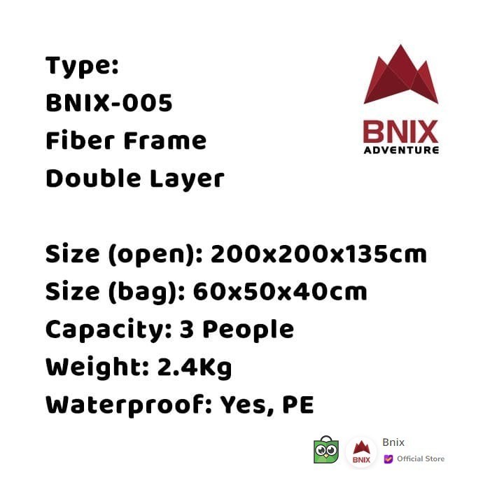 Tenda Gunung Camping BNIX 005 Kap 3-4 Orang Dome Outdoor Double Layer