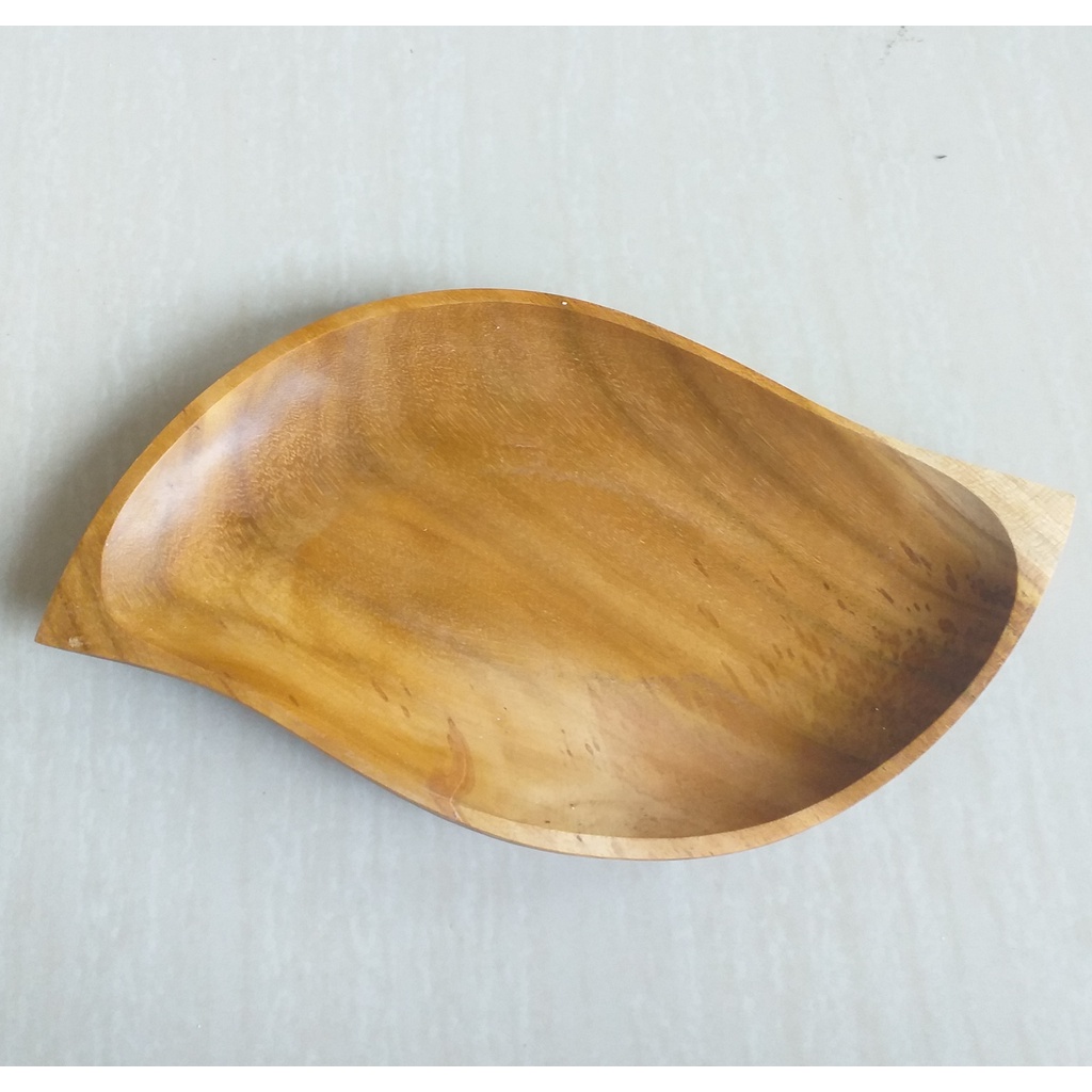 piring saji daun 27cm kayu jati