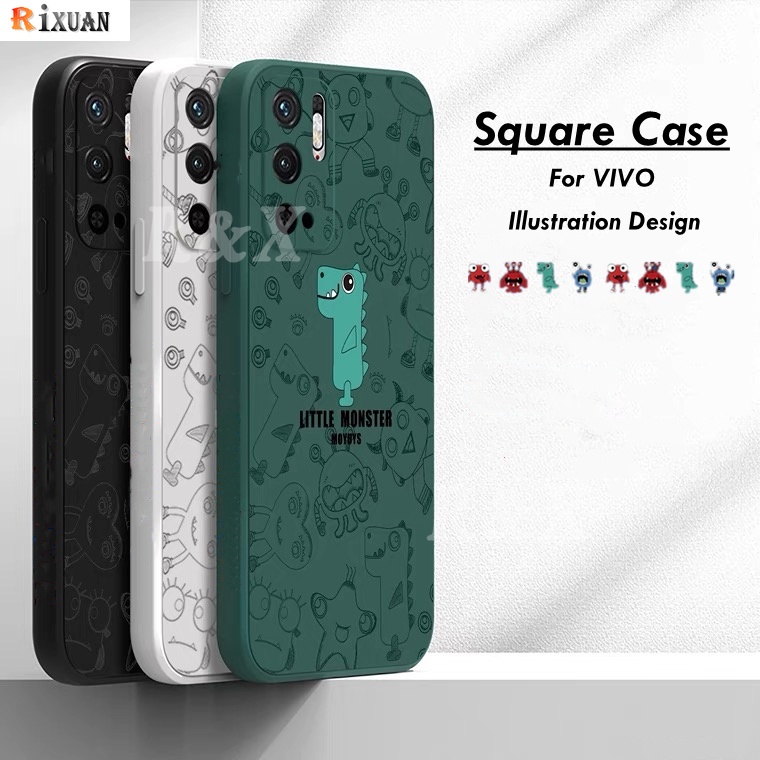 Casing Redmi Note 11 Pro Redmi 10C Redmi Note 10S Note 10 5G Note 9 Note 9S Note 9 Pro Note 8 Pro Xiaomi Poco X3 Pro X3 NFC Poco M3 Pro Fashion Small Monster Pattern Straight Cube Soft Square Silicone Phone Case Rixuan