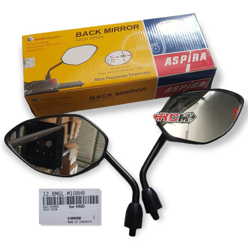 12-BMGL-M10BHR SEPASANG MIRROR SPION KACA SEPION TANGKAI GAGANG PENDEK UNTUK SEMUA UNIVERSAL ALL MOTOR HONDA ORI ORIGINAL ASTRA ASPIRA ASLI