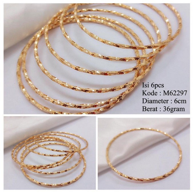 M61632 Gelang Keroncong Isi 6pcs Ukir Lilit Lapis Emas