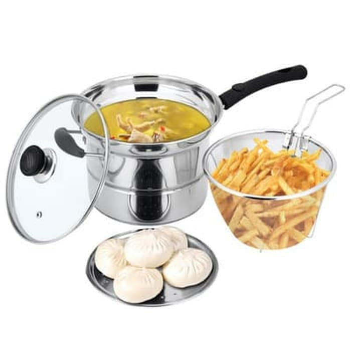 Steamer 3 in 1 multifungsi Pot Deep Fryer 22 cm Multifungsi pot 3 in 1 - Stainless