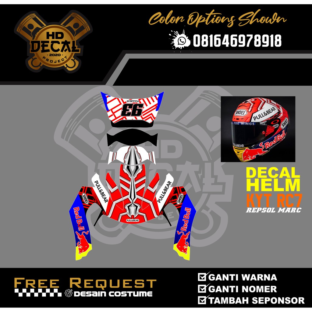 Decal HELM KYT RC 7 MOTIF REDFULL