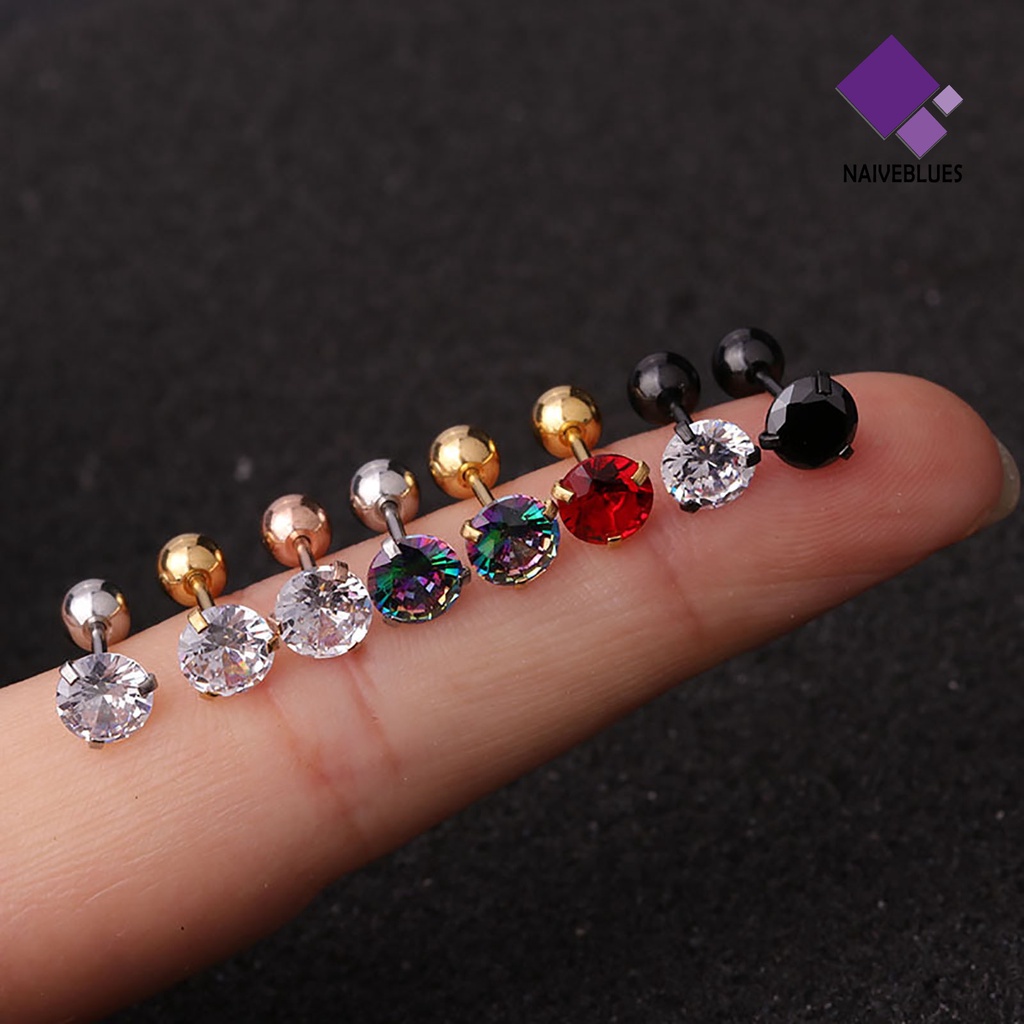 1pc Anting Stud Cubic Zirconia Shiny Warna-Warni Untuk Wanita