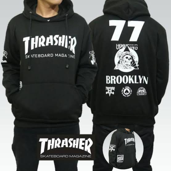 SWEATER HOODIE TRASHER BROKLYN 77/HOODIE TRASHER 77 HITAM