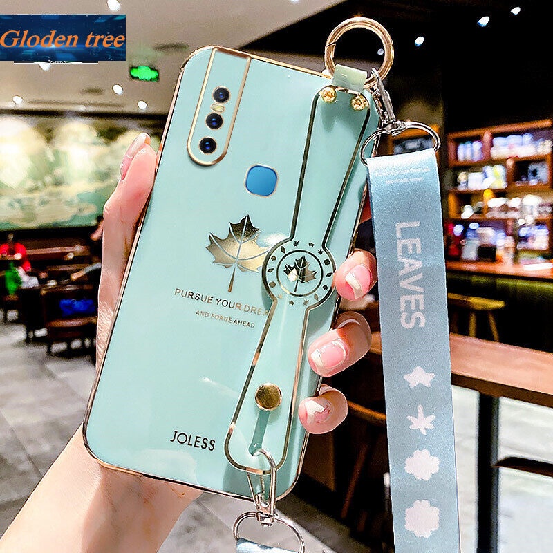 Case Motif Daun Maple Dengan lanyard Untuk Vivo V15