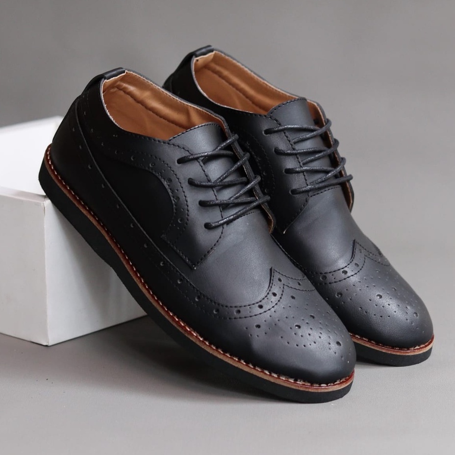 SAGAY|Sepatu Formal Pantofel Pria Hitam Tali Kerja Kantor Kuliah Fashion Original Kulit Syintetik