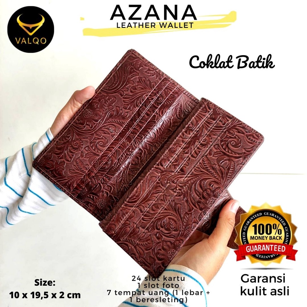 [VALQO] AZANA Batik Dompet Kulit Sapi Motif Batik 24 Slot kartu Cewek Wanita Perempuan COD