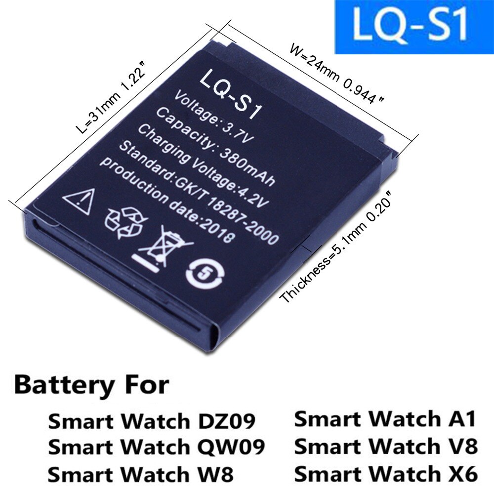 BATRE JAM HP BATERAI SERI LQ-S1 YX-W9B BATTERY BATERE CADANGAN SMARTWATCH U9/DZ09/U10/A1/M26/DZ10/DZ11/V8 380mAH