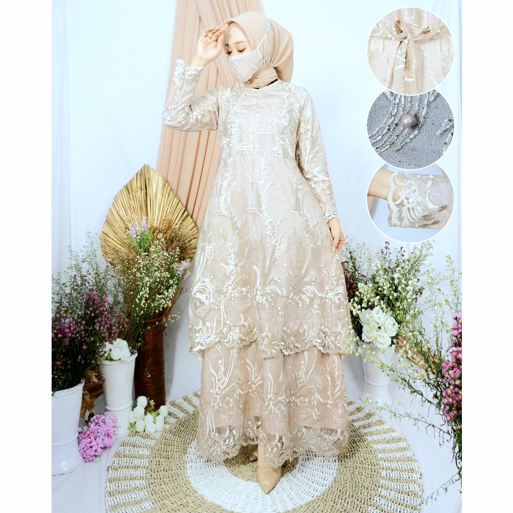 GAMIS BRUKAT ALEXIA/SIZE M/L/XL/XXL/XXXL/GAMIS SERAGAM PESTA/GAMIS TERBARU/BRUKAT MEWAH GAMIS REMAJA/DRESS KONDANGAN