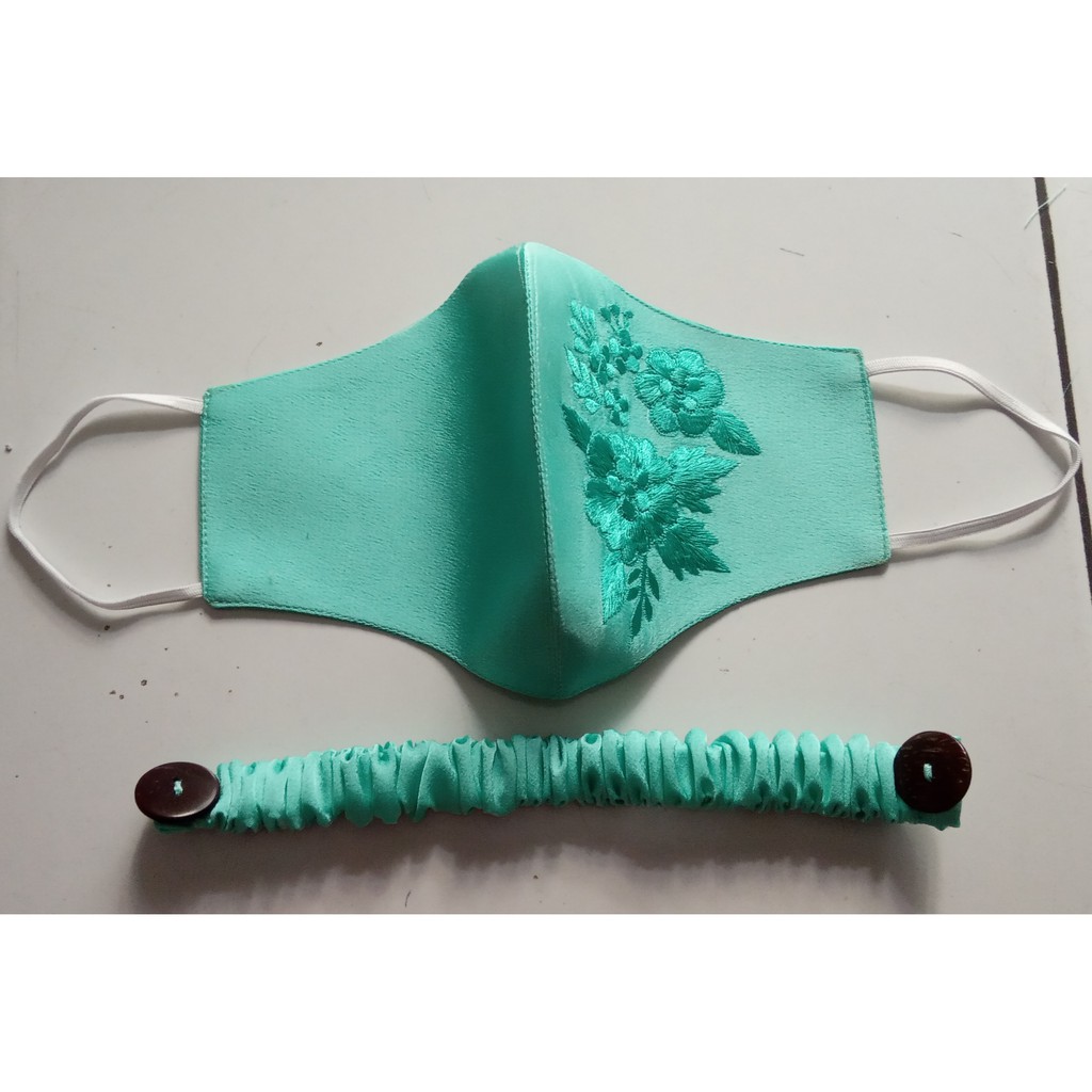 MASKER BORDIR WARNA HIJAU TOSKA