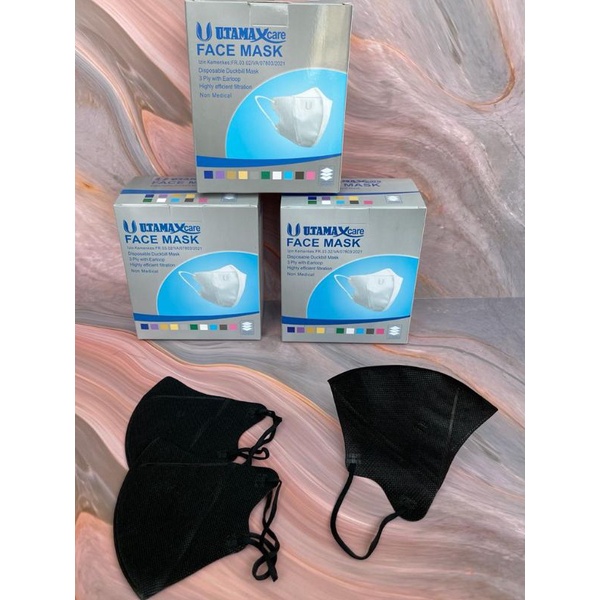 Masker Duckbil / Duckbill 3 Ply Utama Emboss Hitam / Putih / Abu 50pcs