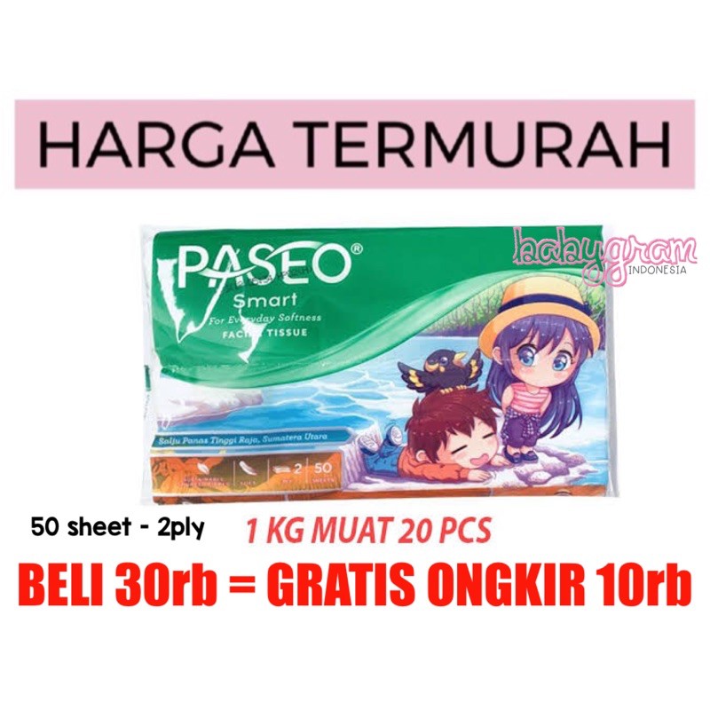 Tissue Paseo Smart Travel pack 1pack Isi 50 Lbr Tisue Tisu 2 Ply / Passeo Facial