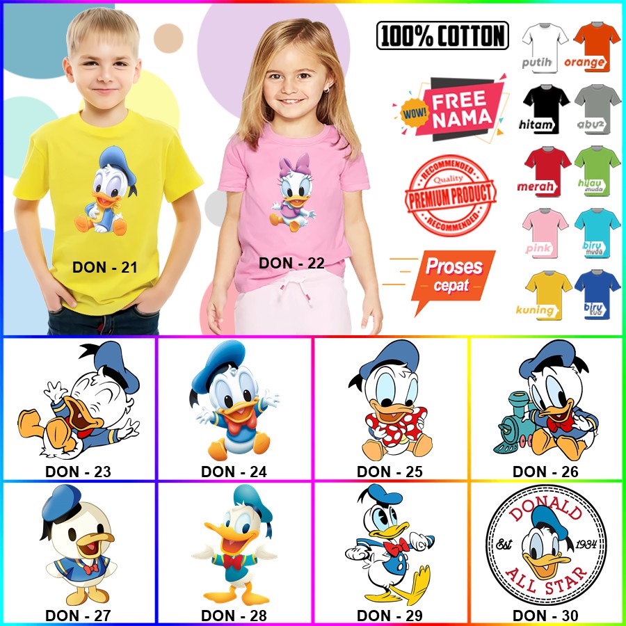 Baju Kaos ANAK DAN DEWASA DONALD DUCK COUPLE (FREE NAMA)