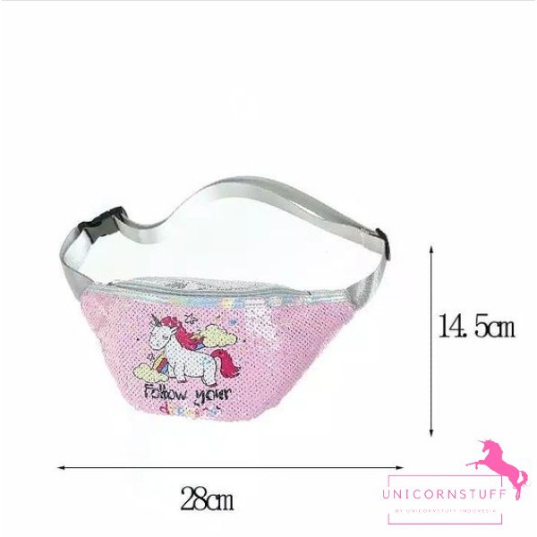 Waist Bag Sequin Unicorn Tas Dada Anak Selempang Bahan Bagus Pergi