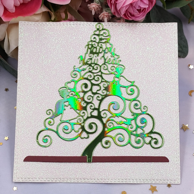 Cetakan Stensil Cutting Dies Motif Pohon Natal Bahan Metal Untuk Scrapbook / Craft DIY