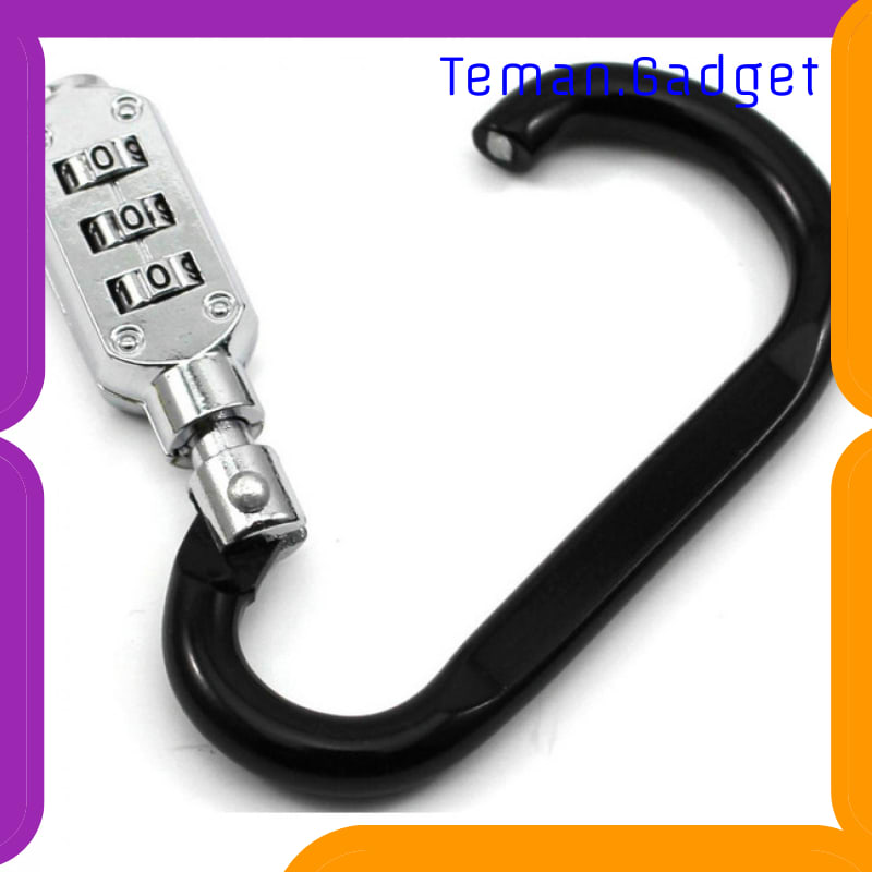 TG-ID029 ALUMINUM ALLOY D-TYPE LOCK CARABINER 3 DIAL PASSWORD PADLOCK - CRBR488