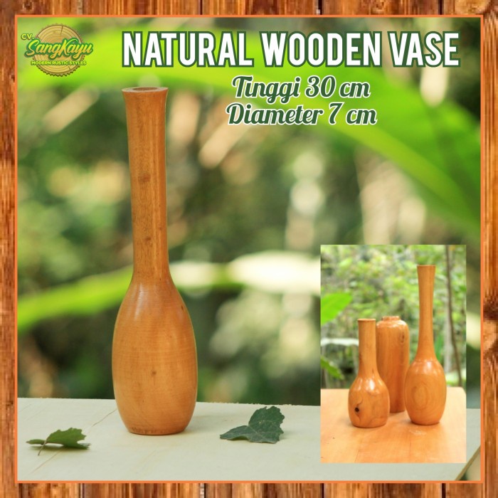 Vas bunga kayu wooden vase pot kayu unik 30 x 7 cm kayu solid alami