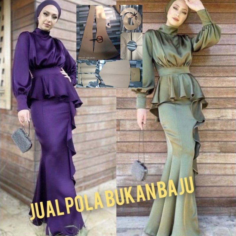 POLA INSTAN GAMIS DUYUNG/POLA JIPLAK GAMIS MERMAID LENGAN BALON/POLA  MURAH/TERBARU