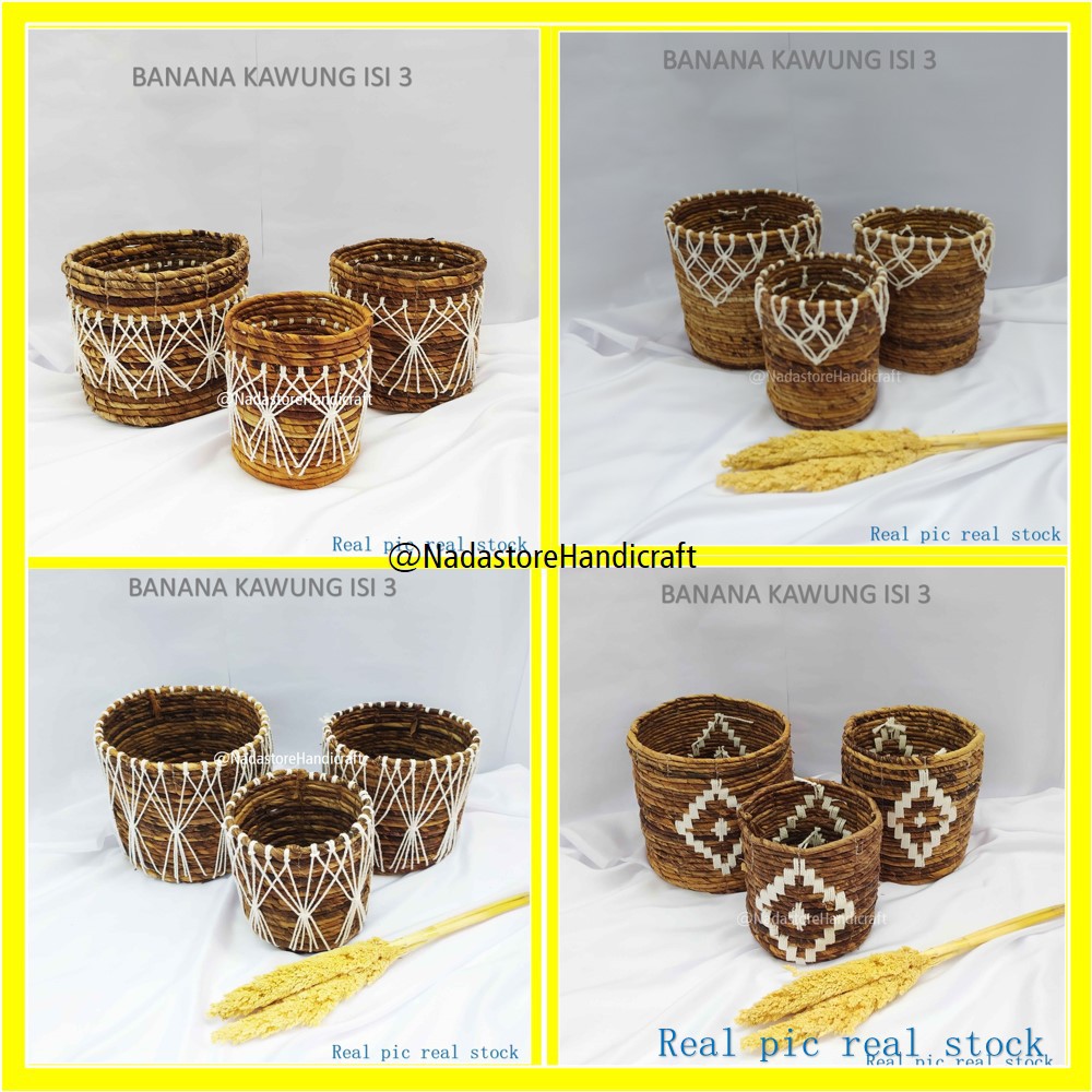 Nadastore Keranjang Banana Rajut Macrame ISI 3 / Banana Basket Kawung isi 3 PCS 20 x 18 cm x 15 cm