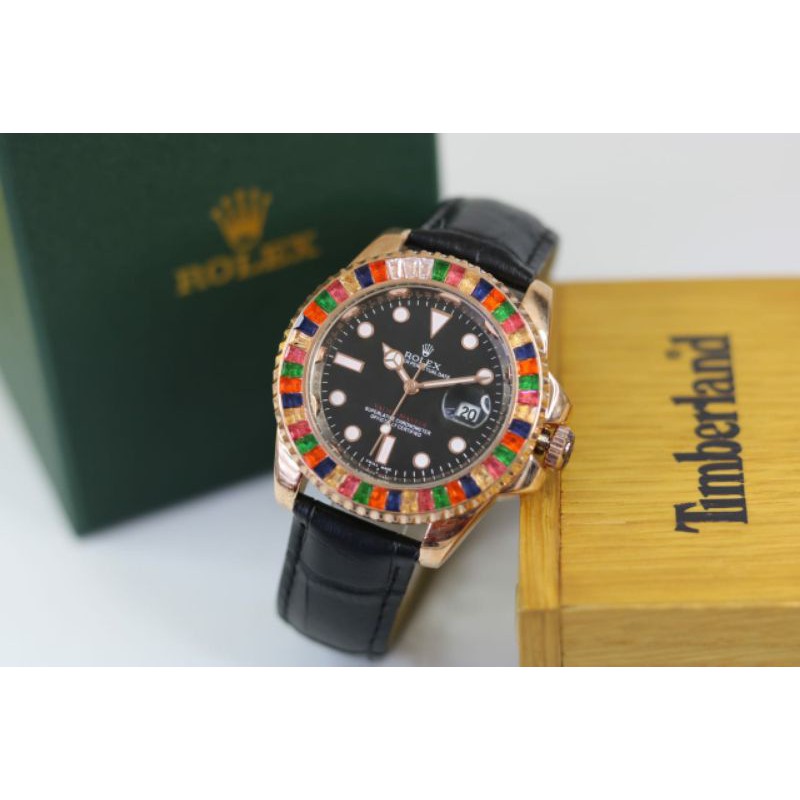 [ COD ] JAM TANGAN WANITA ROLEX KULIT RING DIAMOND TANGGAL AKTIF