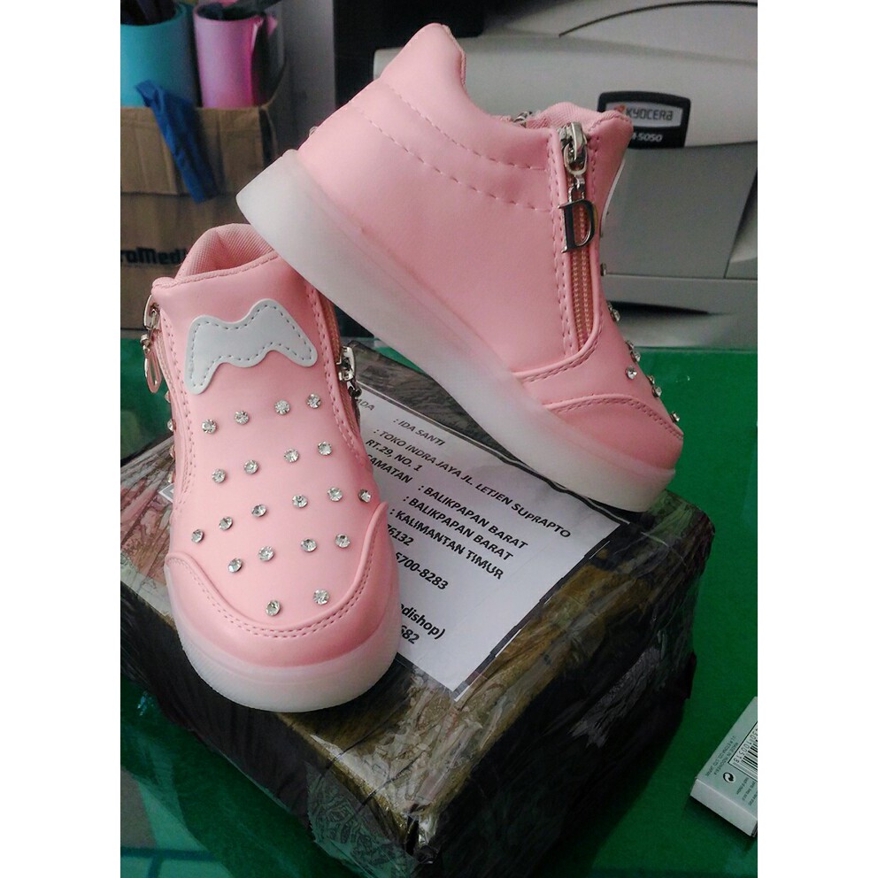 Sepatu Boot Anak Lampu Import Evisu Diamond  Pink