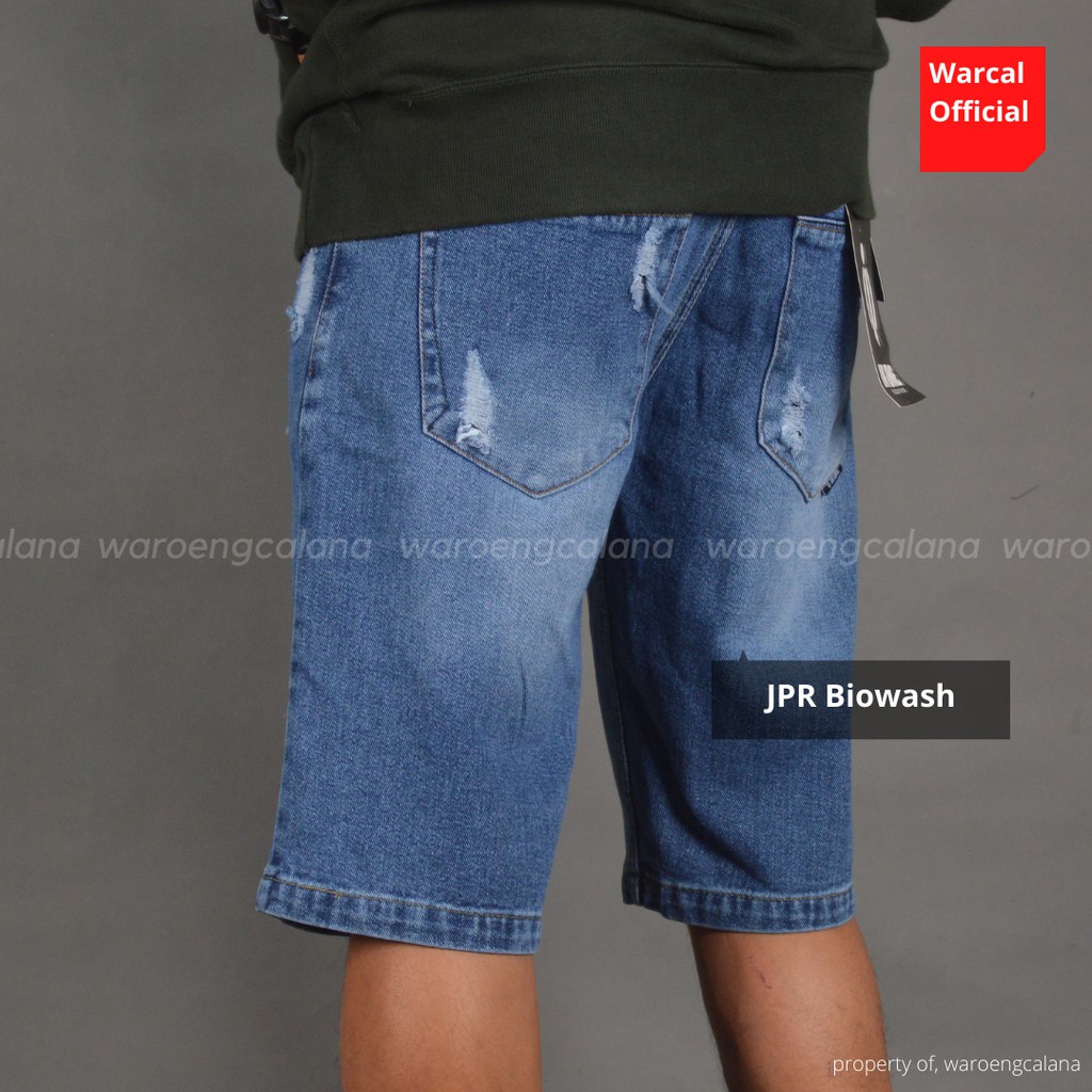 Celana Pendek Jeans Sobek Biowash