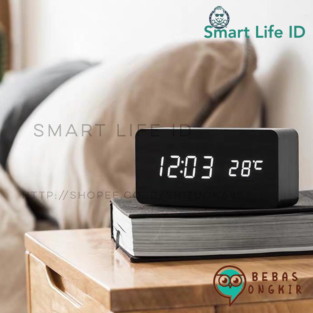 Jam Meja Kayu Digital Led Weker / Wood Digital Alarm Clock Dekorasi Rumah Souvenir Suhu