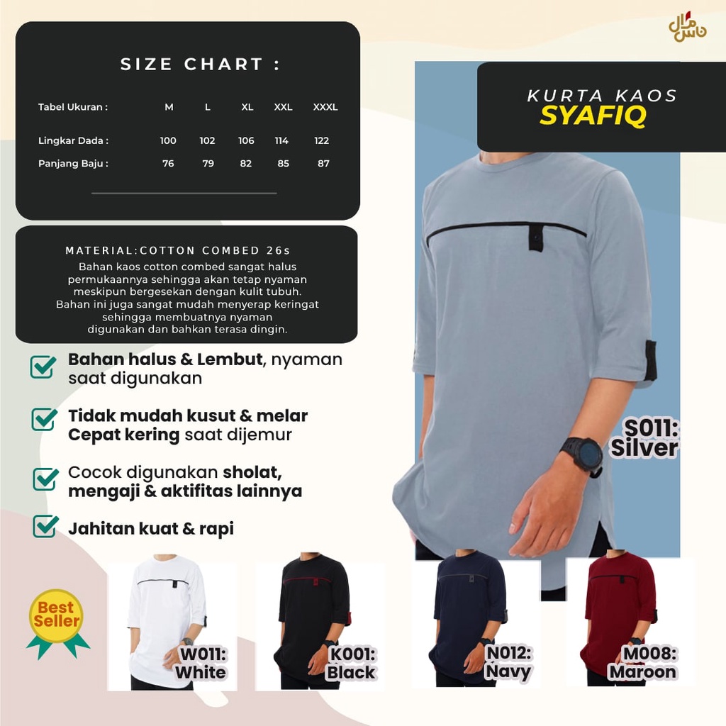 Koko Kurta Pria Syafiq  - Gratis Peci Rajut