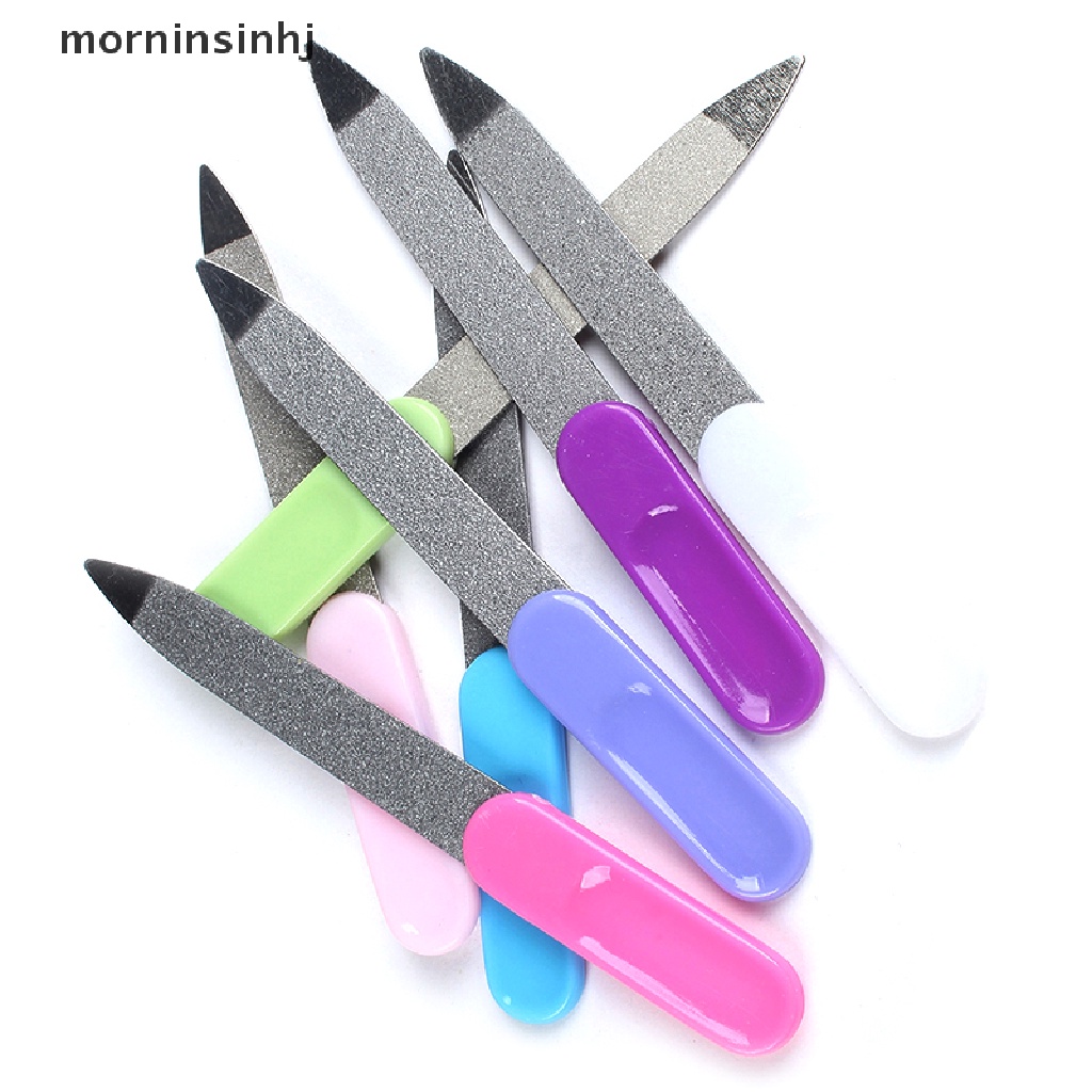 Mornin 2pcs Kikir Kuku Dua Sisi Bahan Stainless Steel Untuk Manicure Pedicure