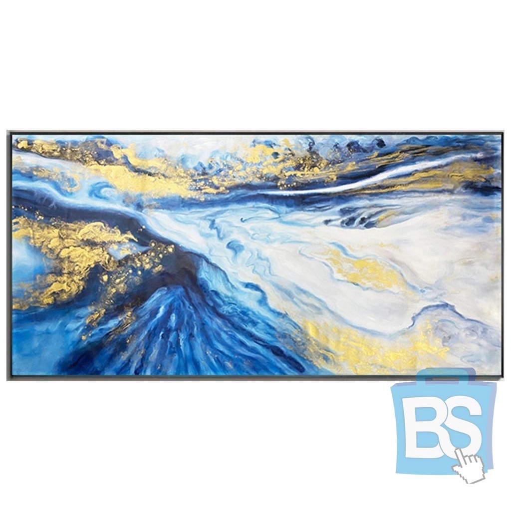 LUKISAN ABSTRAK MARMER BIRU DAN EMAS CUSTOM KAIN KANVAS TERBAIK MARSOTO CAT AKRILIK ORIGINAL ABSTRAK