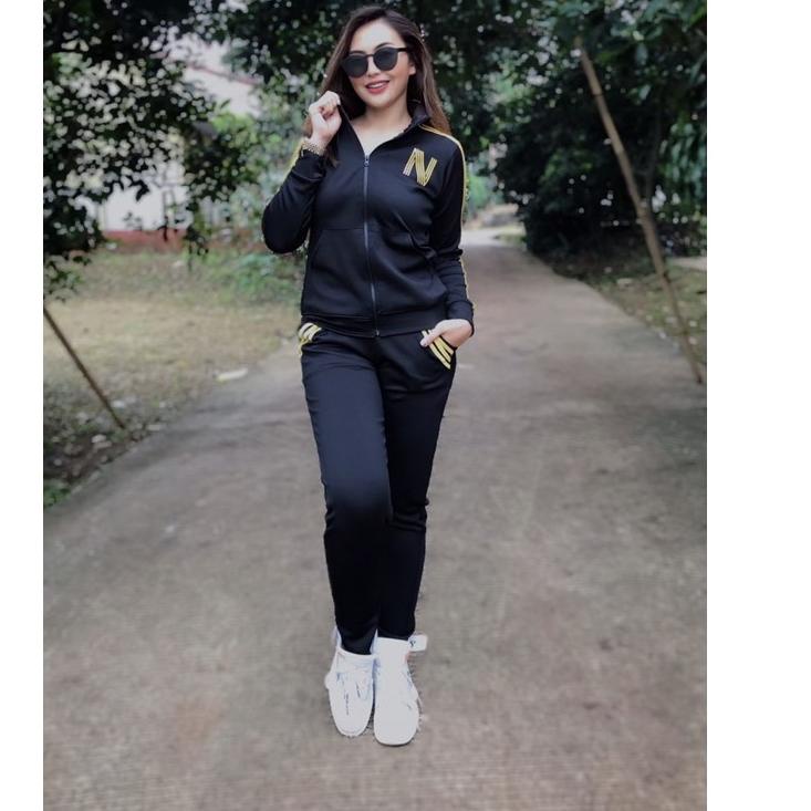 Serbu Untung Set Jaket N Brand Logo Nahra / Set jaket hitam Lis Gold Satu Set 2in1 / Jaket jogger Zumba Fitness