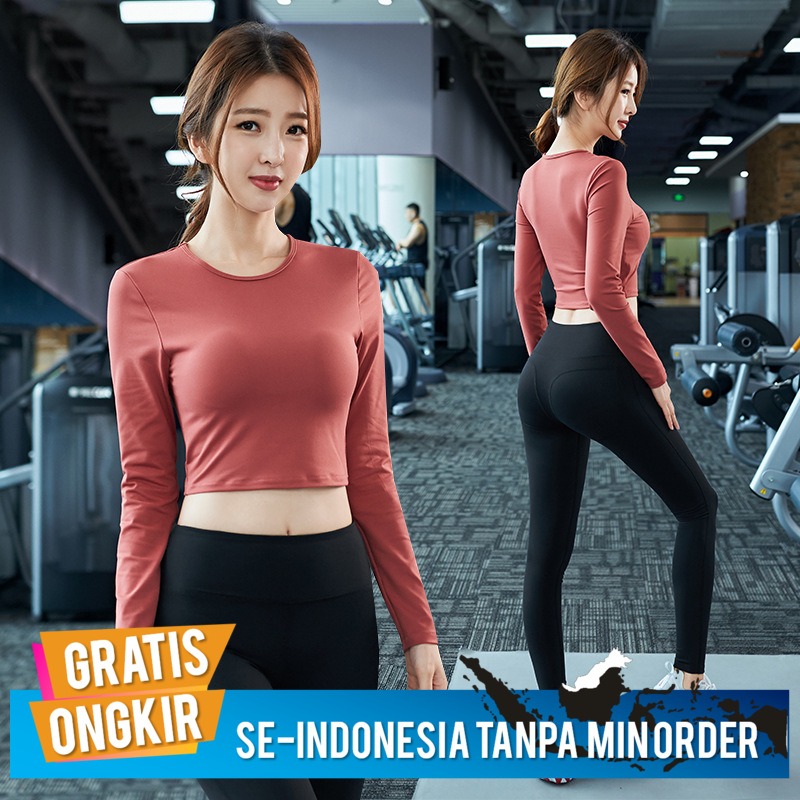 Setelan Olahraga Baju gym wanita Lengan Panjang setelan Yoga  dua set potong untuk wanita