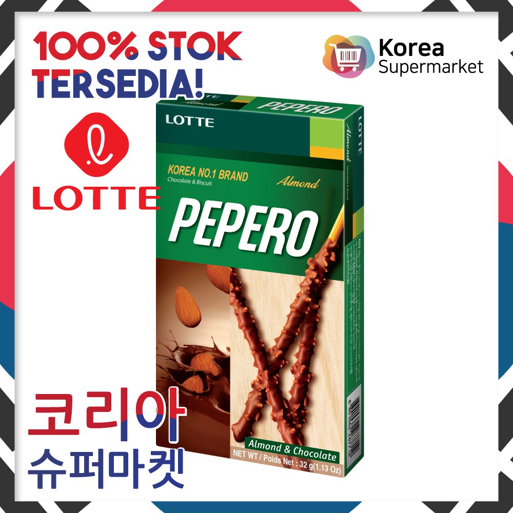 

Lotte Almond Pepero 32g/Biskuit Coklat Dengan Kacang Almond Asli Korea