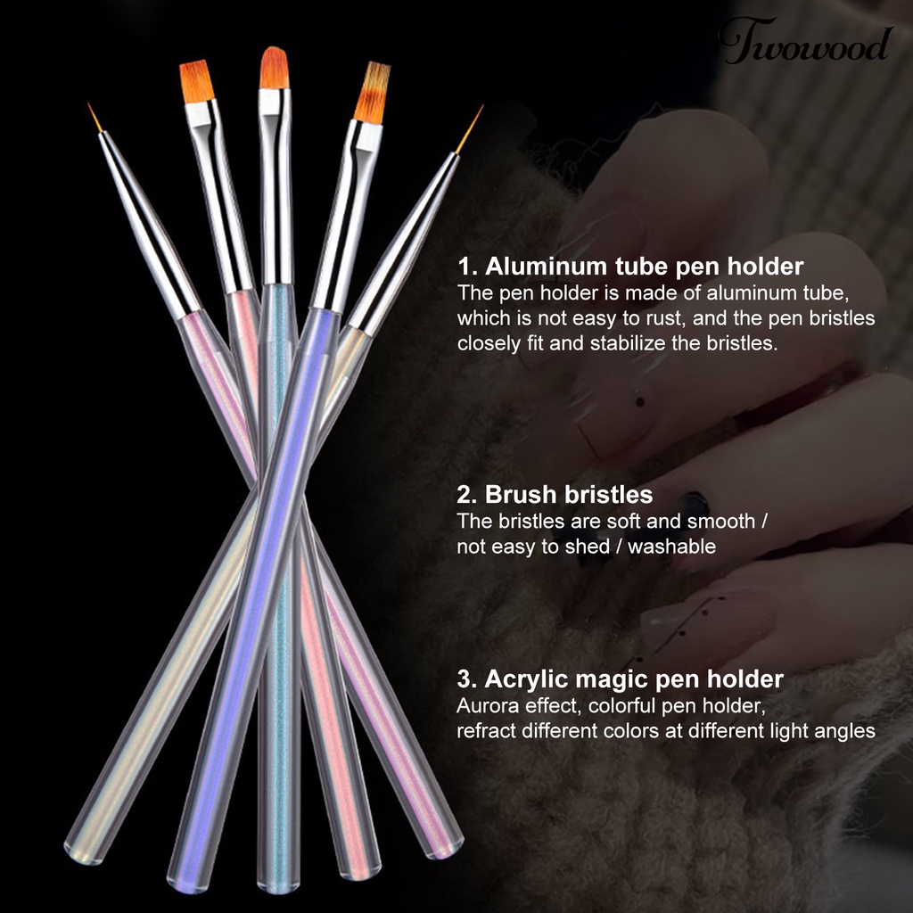 5 Pcs / Set Pena Menggambar Liner Bahan Akrilik Untuk Nail Art