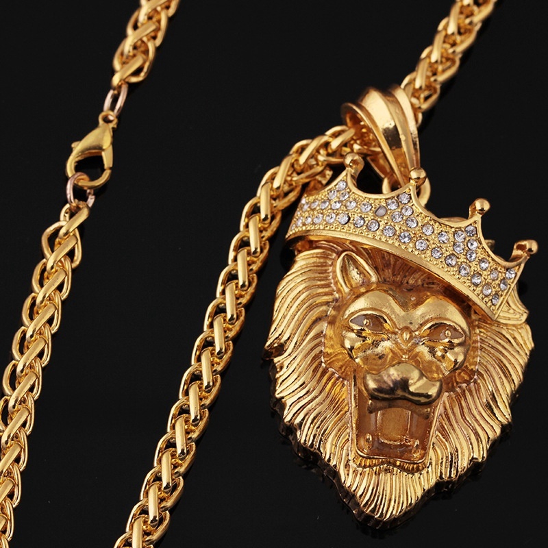 Fashion Pria Titanium Steel Lion Head Pendant Kalung