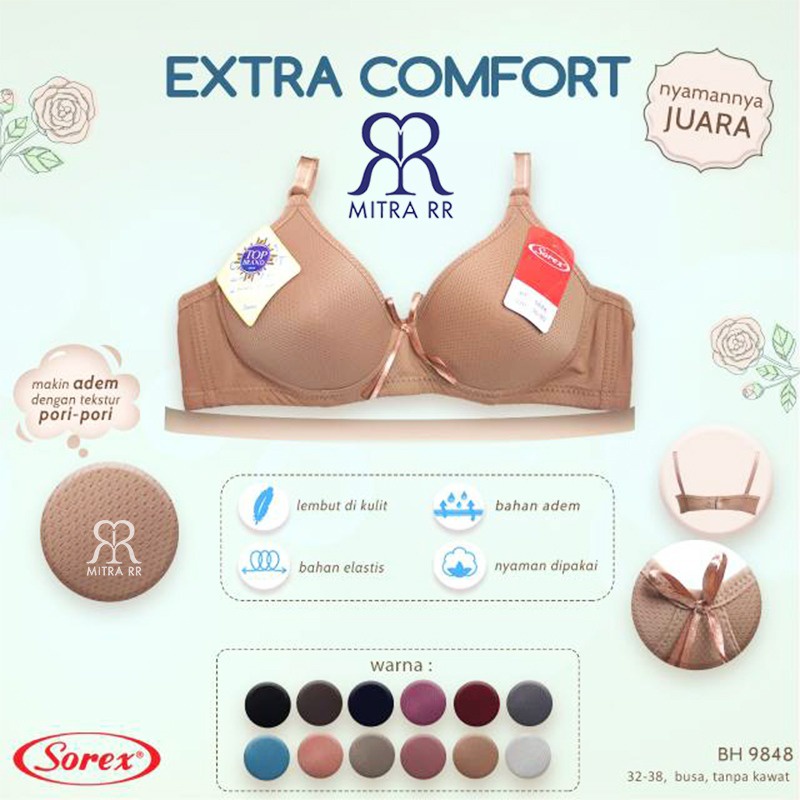 BH Sorex 9848 Extra Comfort Bra Busa Tanpa Kawat Kait 2 Cup Kecil Setara Cup A Polos Original