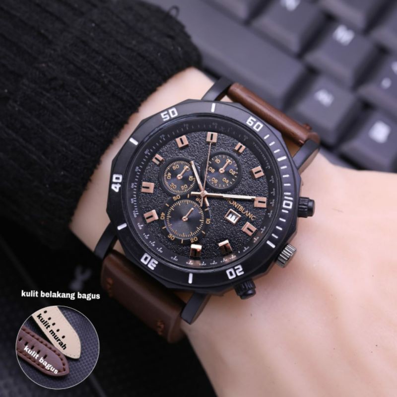 Jam tangan pria/New montblanc premium,Strap kulit,Tanggal aktif