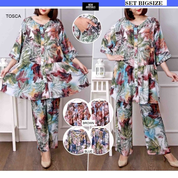A BG7 SET BIGSIZE 3R FLORAL BLOUSE XXXL CELANA PANJANG JUMBO SET BAJU CELANA 3XL STELAN JUMBO SETELA